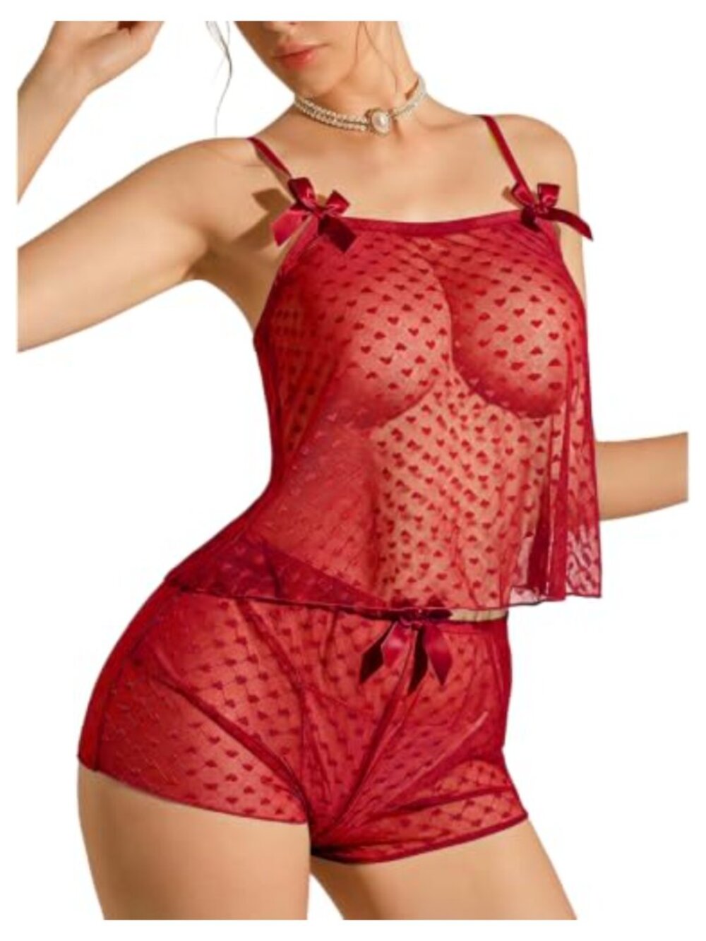 SOLY HUX Sheer Mesh Pajama Cami Top & Shorts 2 Piece Lingerie Set